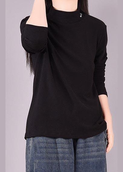 French High Neck Spring top silhouette pattern Black shirts - Omychic