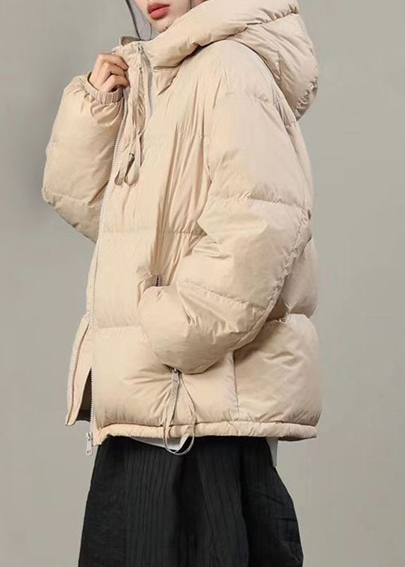 French Khaki Hooded Pockets Thick Duck Down Puffer Jacket Winter
