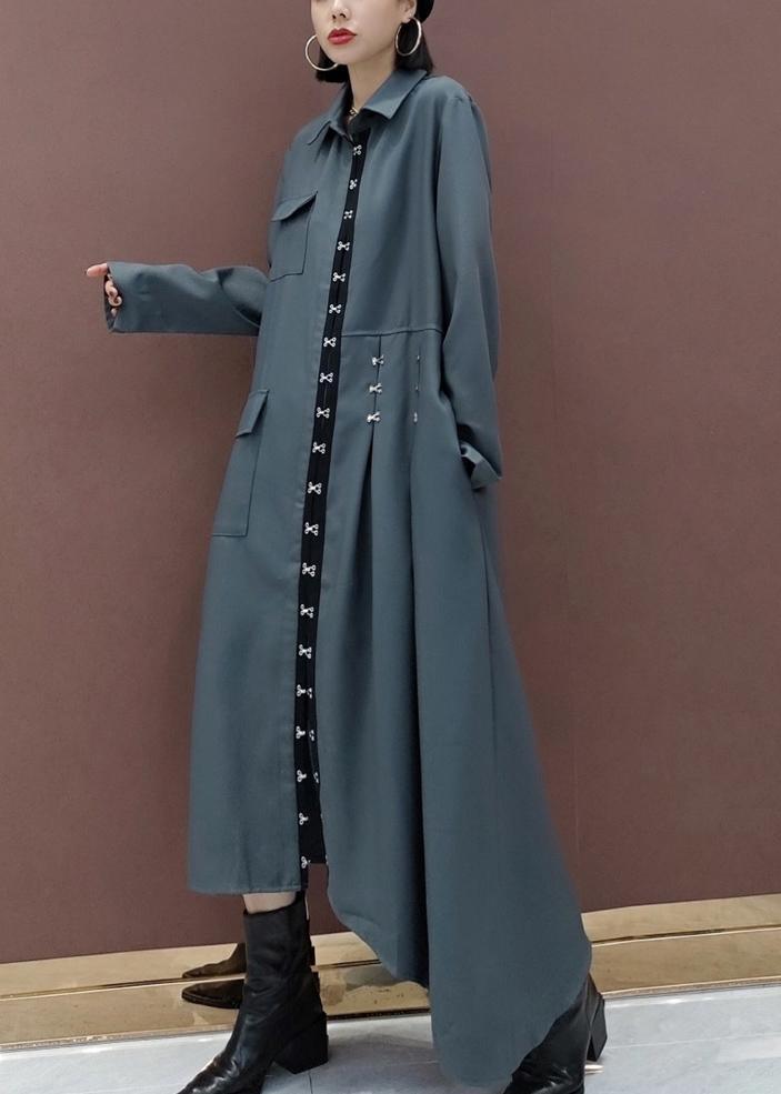 French Lapel Asymmetric Spring Tunic Design Gray Dress - Omychic