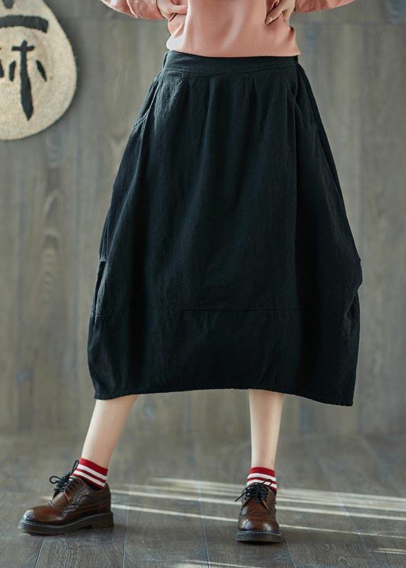 French Navy Elastic Waist lantern Cotton Linen Skirt Summer - Omychic