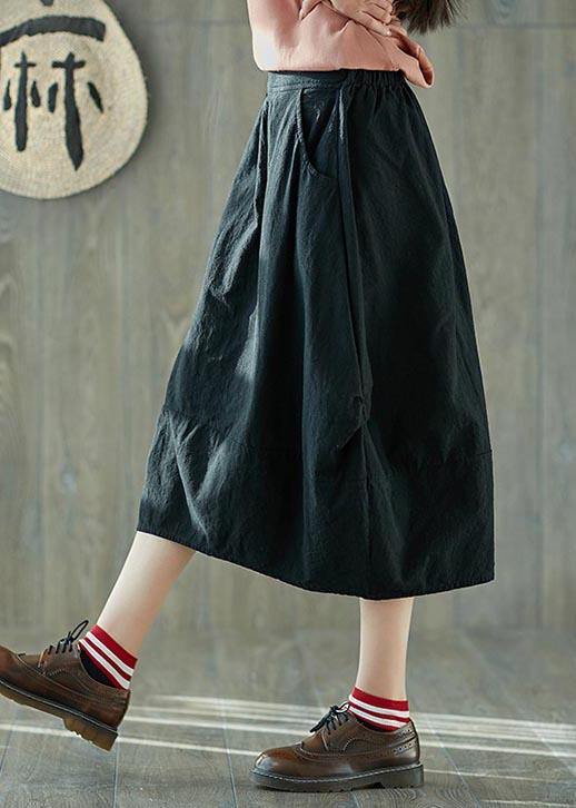 French Navy Elastic Waist lantern Cotton Linen Skirt Summer - Omychic