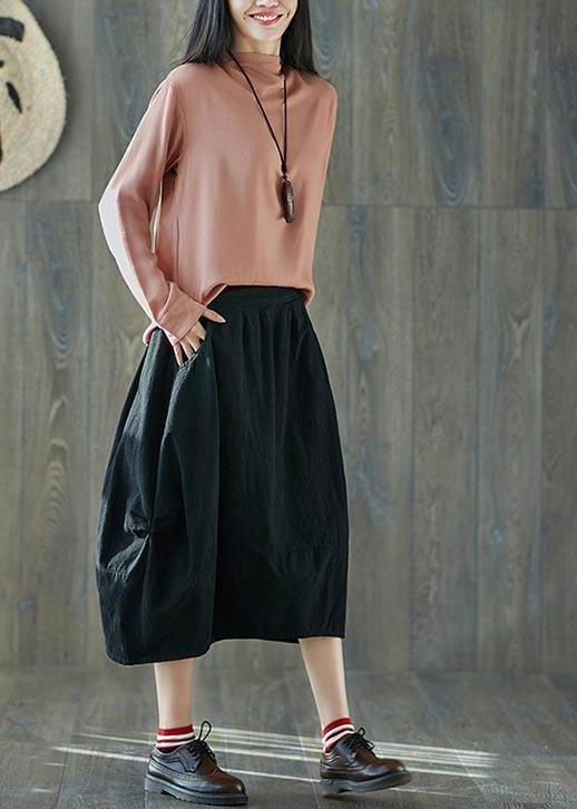 French Navy Elastic Waist lantern Cotton Linen Skirt Summer - Omychic