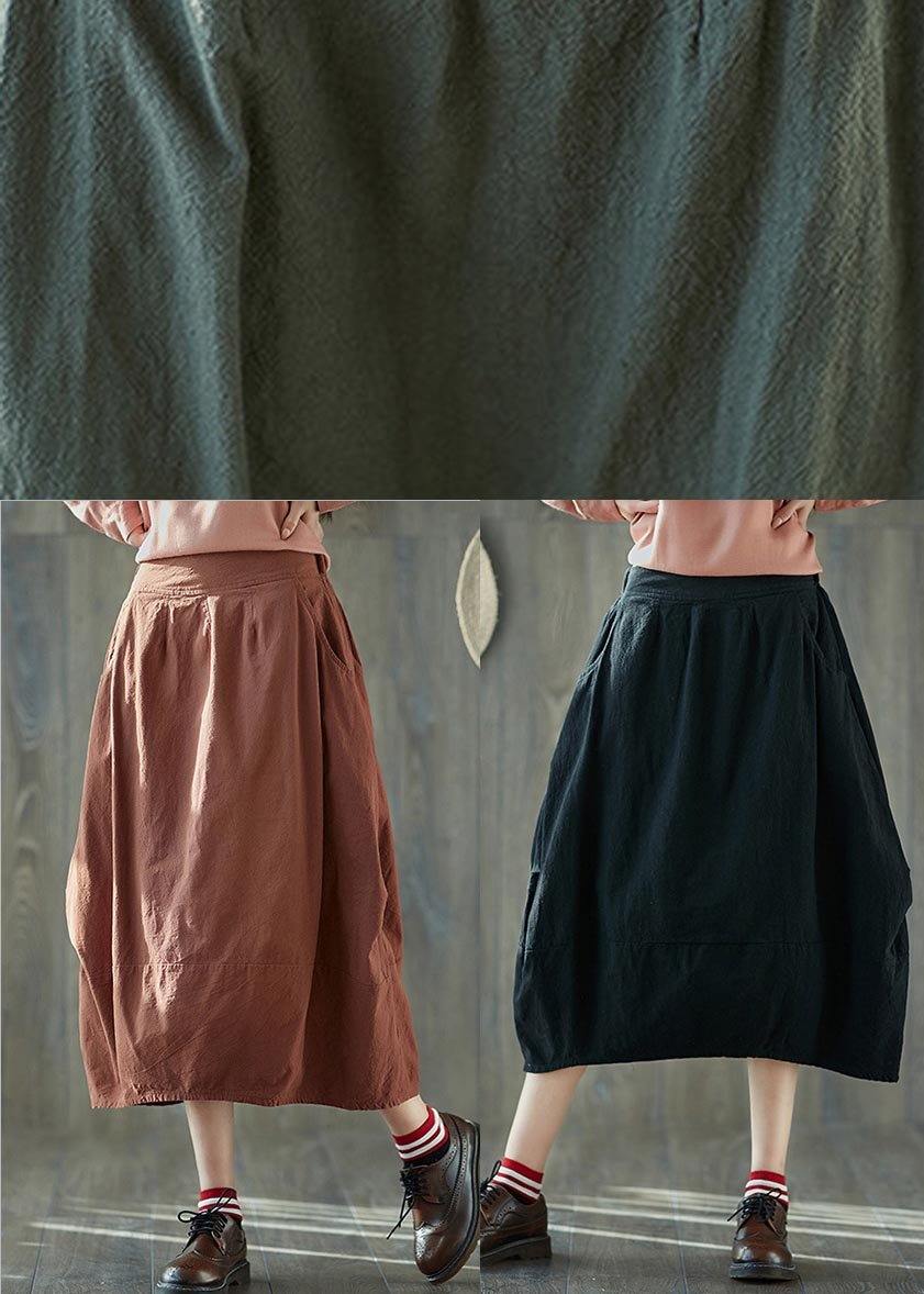 French Navy Elastic Waist lantern Cotton Linen Skirt Summer - Omychic