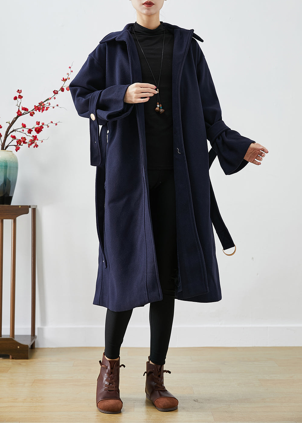 French Navy Slim Fit Thick Woolen Trench Coats Winter