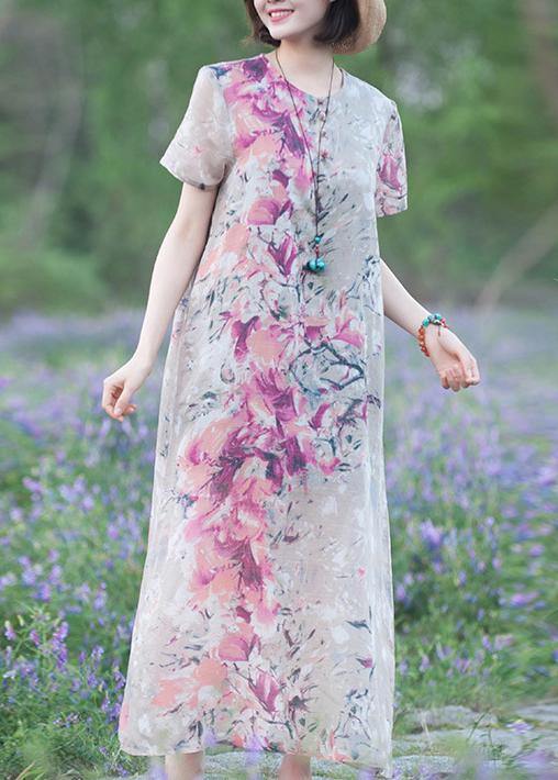 French O Neck Short Sleeve Summer Dresses Tunic Print Dresses - Omychic