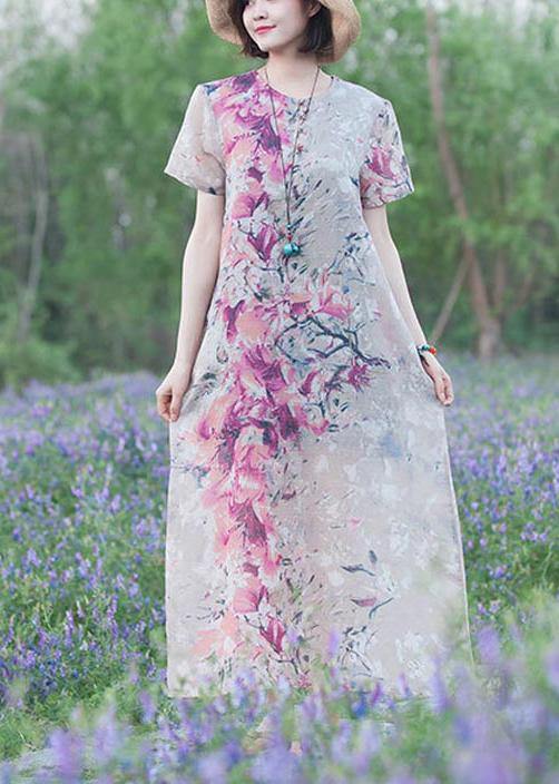 French O Neck Short Sleeve Summer Dresses Tunic Print Dresses - Omychic
