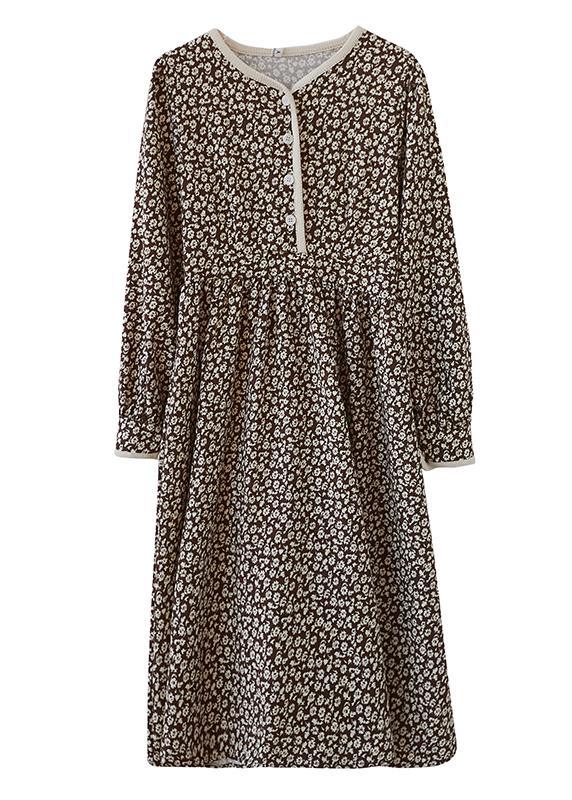 French O Neck Spring Tunics Tunic Khaki Print A Line Dress - Omychic