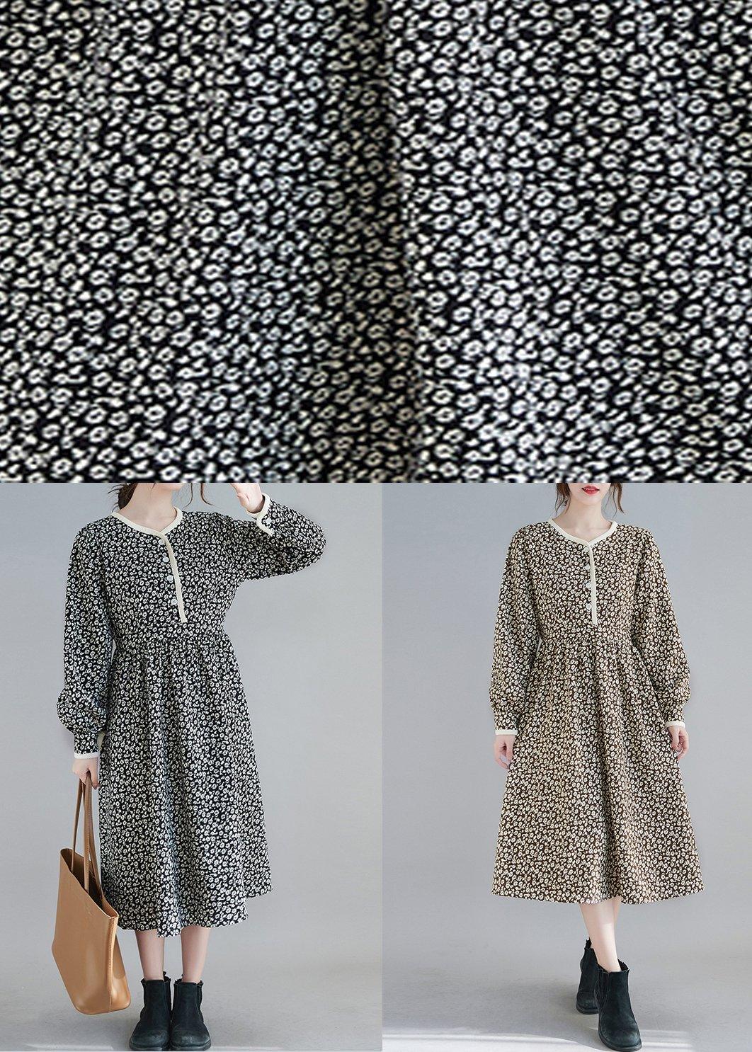 French O Neck Spring Tunics Tunic Khaki Print A Line Dress - Omychic