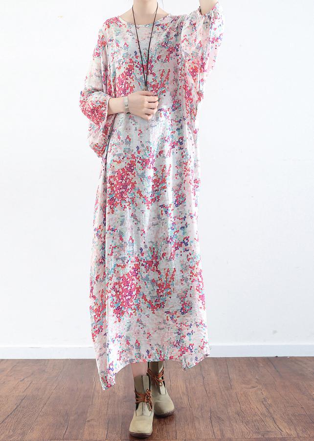 French Pink Flower O Neck Sisal Holiday Dress Summer - Omychic