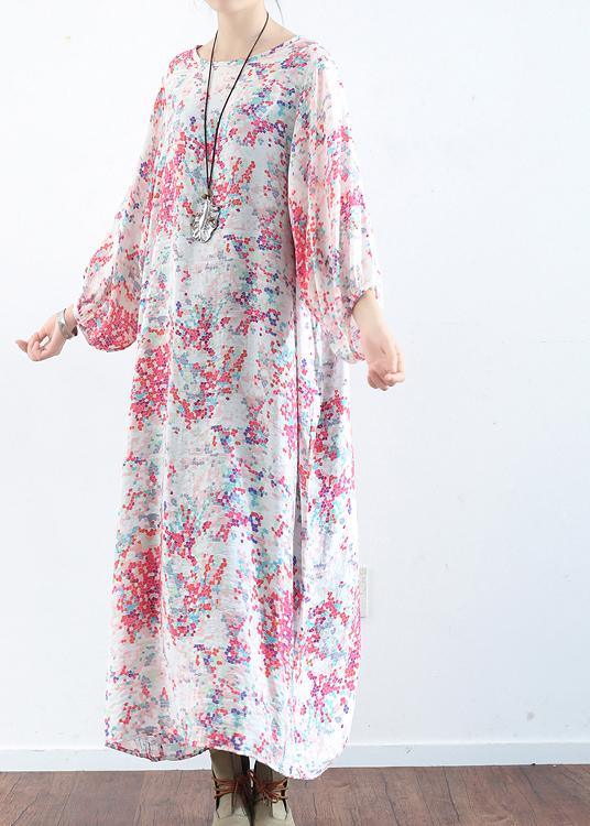 French Pink Flower O Neck Sisal Holiday Dress Summer - Omychic