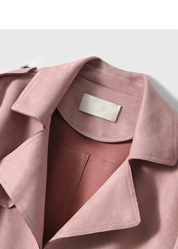 French Pink Lapel Oversized Faux Suede Jacket Fall