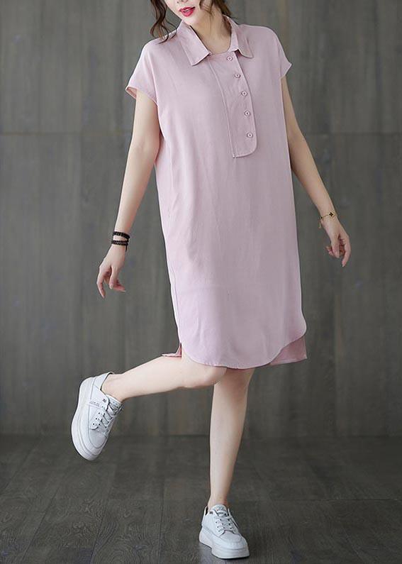 French Pink Peter Pan Collar Cotton Summer Robe Dresses - Omychic