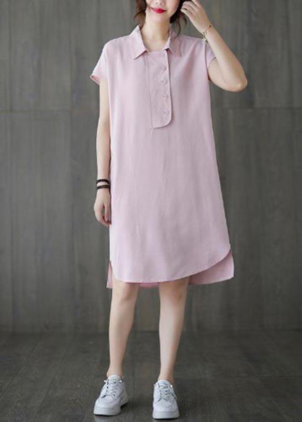French Pink Peter Pan Collar Cotton Summer Robe Dresses - Omychic