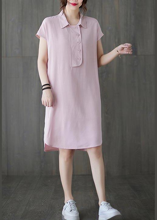 French Pink Peter Pan Collar Cotton Summer Robe Dresses - Omychic