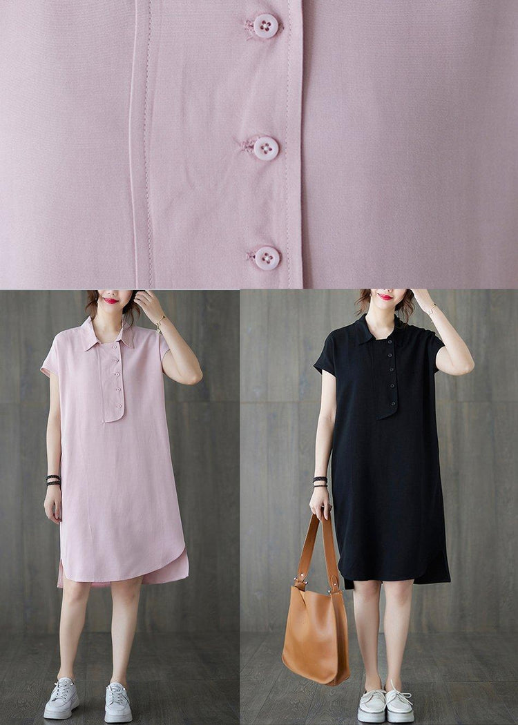 French Pink Peter Pan Collar Cotton Summer Robe Dresses - Omychic