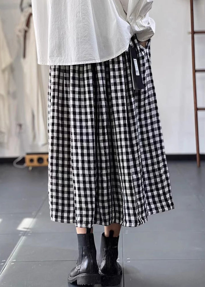French Plaid Lace Up Elastic Waist Cotton Skirts Fall