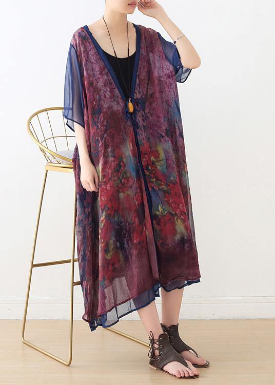 French Print Batwing Sleeve Long Cardigan - Omychic