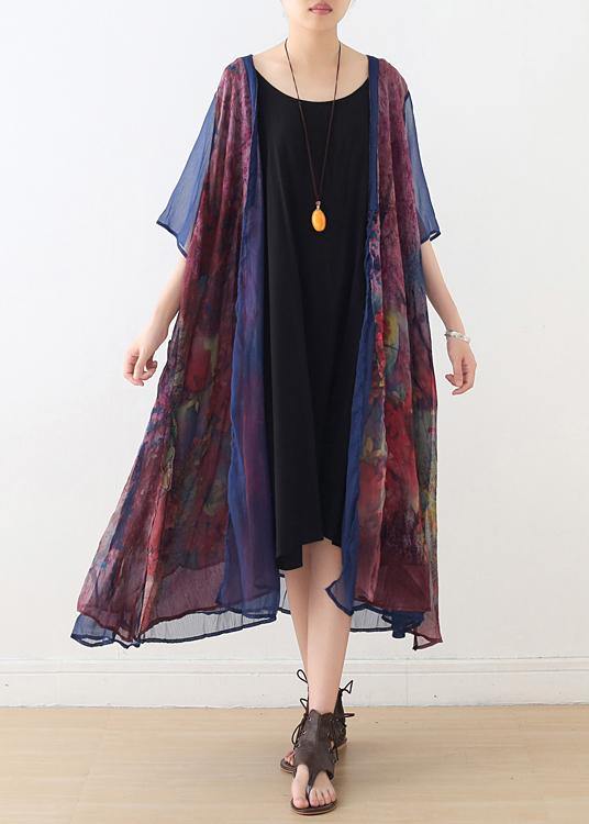 French Print Batwing Sleeve Long Cardigan - Omychic