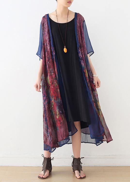 French Print Batwing Sleeve Long Cardigan - Omychic