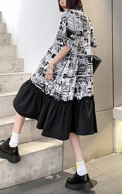 French Print Patchwork Cotton Turn-down Collar Summer Dresses - Omychic