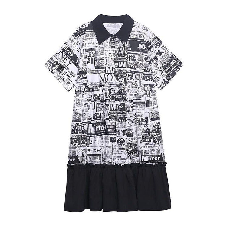 French Print Patchwork Cotton Turn-down Collar Summer Dresses - Omychic