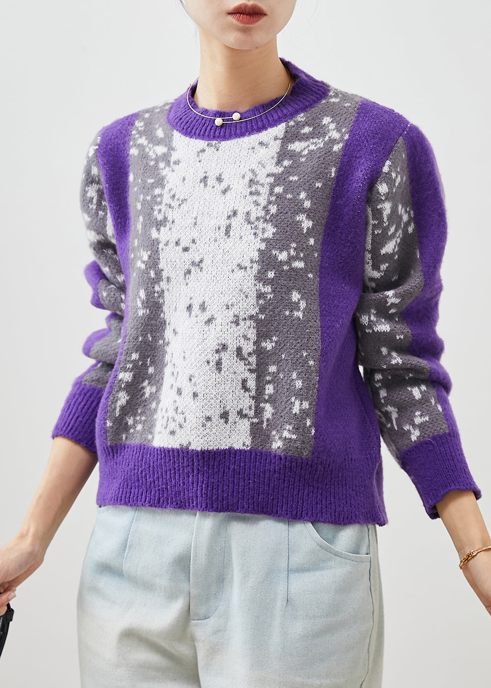 French Purple Tie Dye Warm Knit Sweater Winter