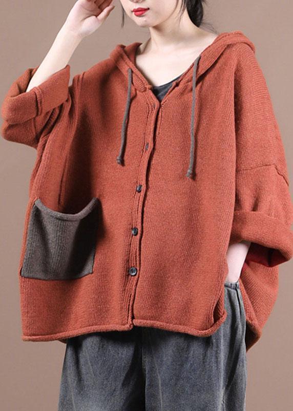 French Red Pockets Casual Sweater Coat - Omychic