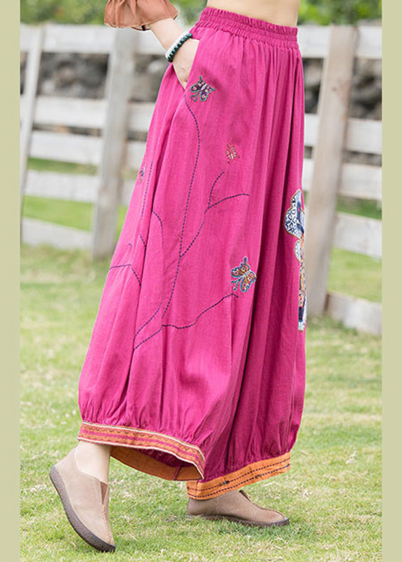 French Rose Embroideried Floral Linen Harem Pants - Omychic