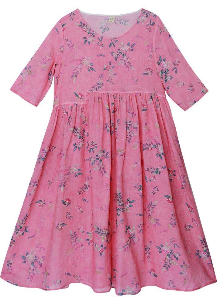French Rose Print Cinched Pockets Maxi Summer Linen Dress - Omychic
