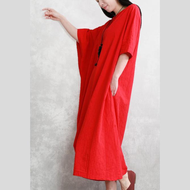 French Slash neck asymmetric cotton dresses Sewing red Jacquard Dress summer - Omychic