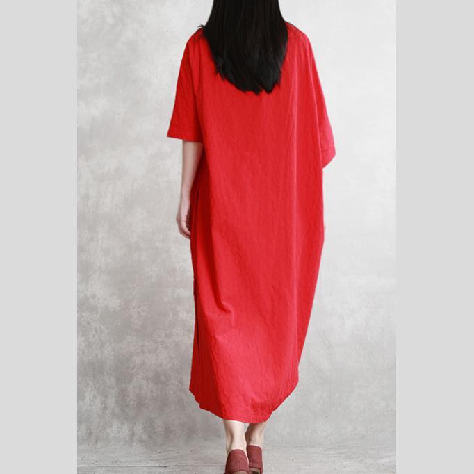 French Slash neck asymmetric cotton dresses Sewing red Jacquard Dress summer - Omychic