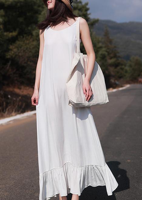 French Sleeveless Ruffles Wardrobes Tutorials White Loose Dresses - Omychic