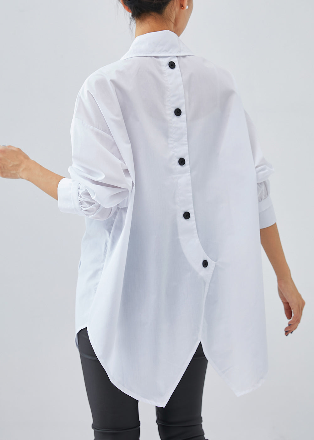 French White Asymmetrical Design Cotton Shirts Fall