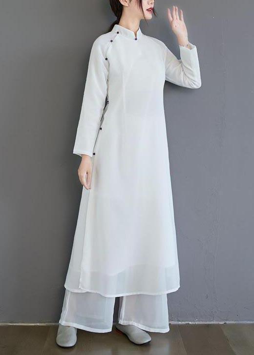 French White Clothes For Women Stand Collar Art Summer Dress - Omychic