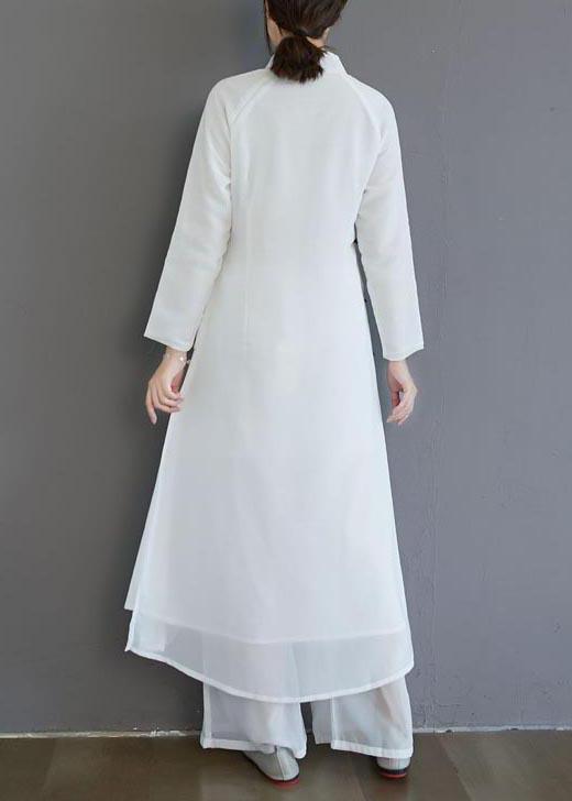French White Clothes For Women Stand Collar Art Summer Dress - Omychic