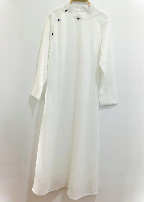 French White Clothes For Women Stand Collar Art Summer Dress - Omychic