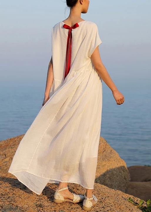 French Women Hand-made Lacing Casual Linen Dress - Omychic