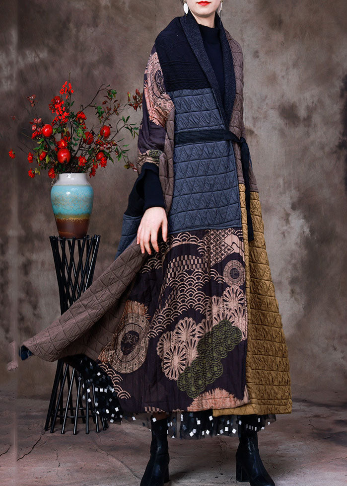 French Yellow Coffee Asymmetrical Patchwork Fine Cotton Filled Coats Winter