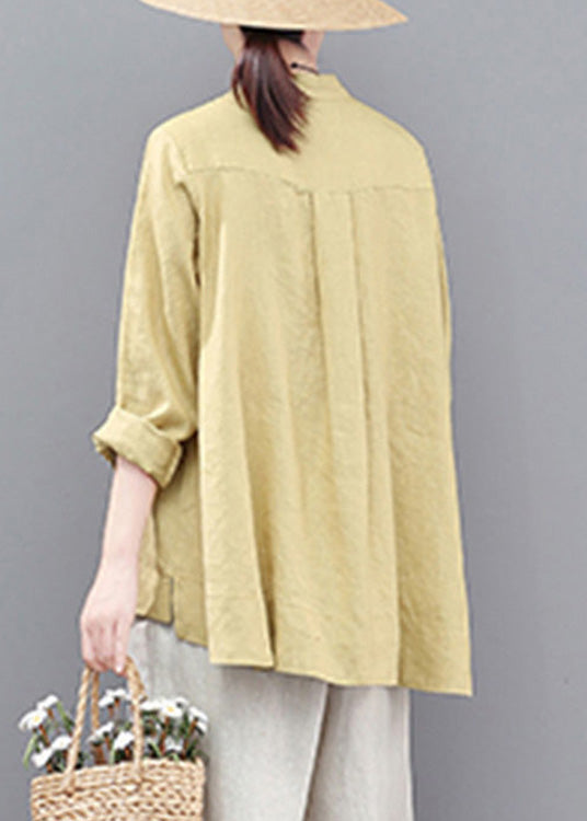 French Yellow Embroideried Low High Design Shirts Shirts Spring