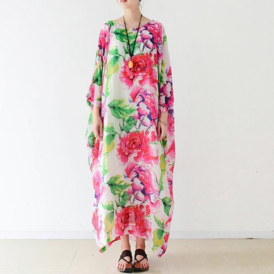 French asymmetric cotton Long dress Women pattern floral Traveling Dress - Omychic