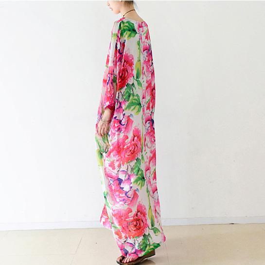 French asymmetric cotton Long dress Women pattern floral Traveling Dress - Omychic
