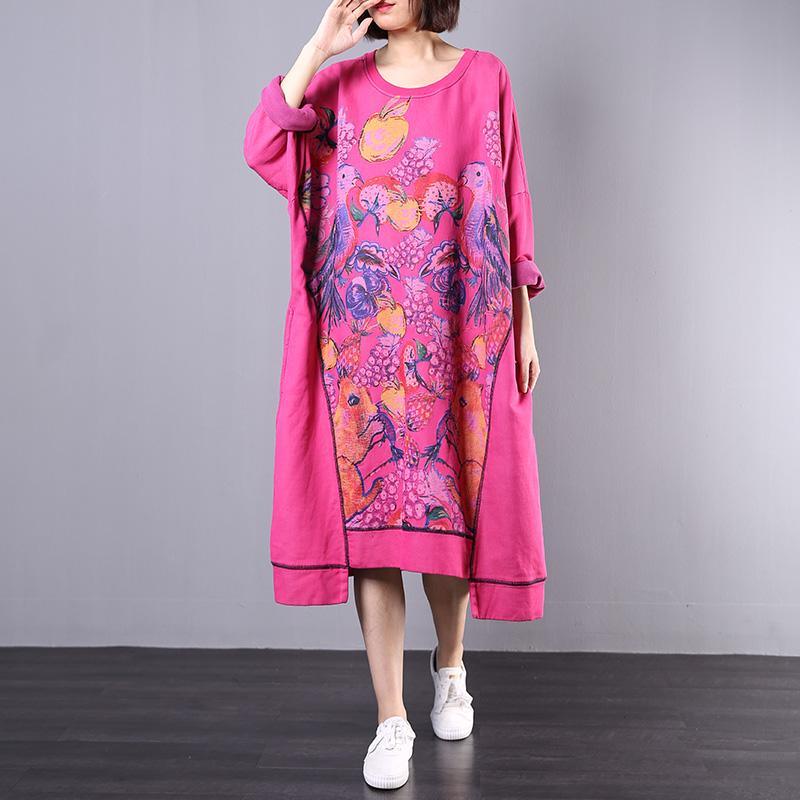 French asymmetric cotton clothes For Women Wardrobes rose o neck prints Maxi Dress fall - Omychic