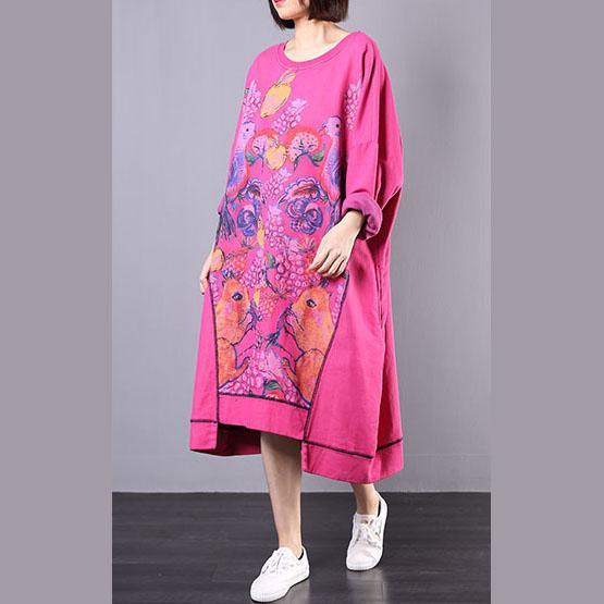 French asymmetric cotton clothes For Women Wardrobes rose o neck prints Maxi Dress fall - Omychic