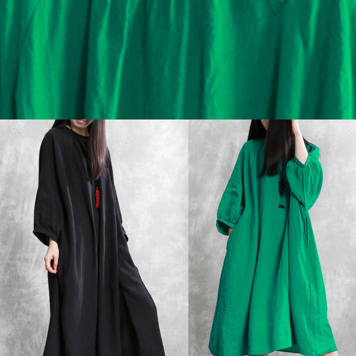 French black linen dress o neck Batwing Sleeve Traveling Dress - Omychic