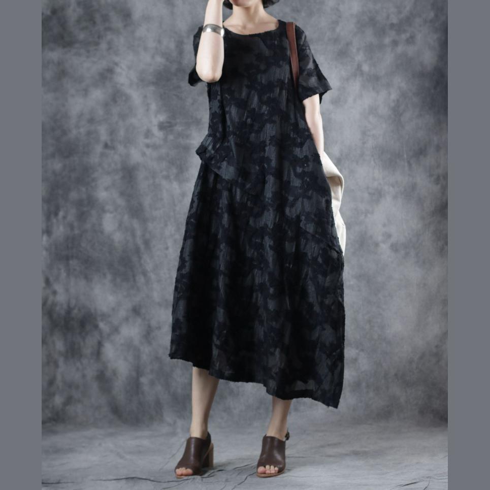 French black outfit o neck patchwork Art summer Dresses - Omychic