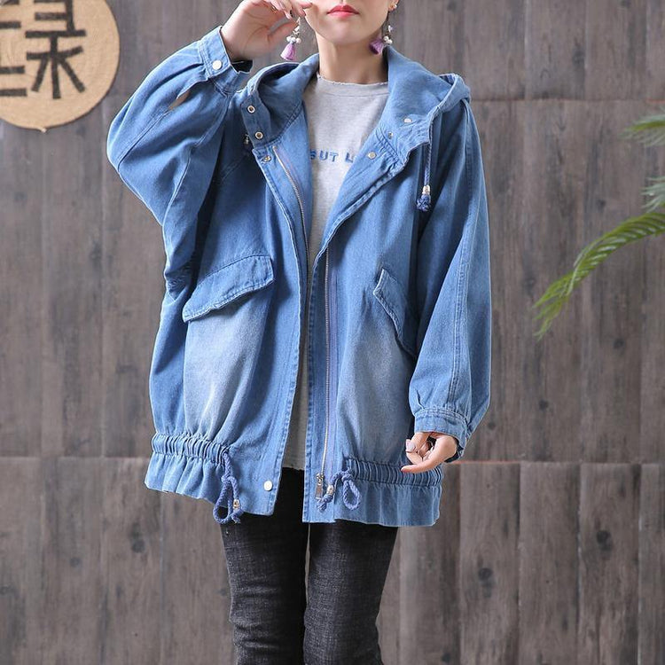 French cotton clothes For Women Organic Denim Hooded Loose Women Casual Coat - Omychic