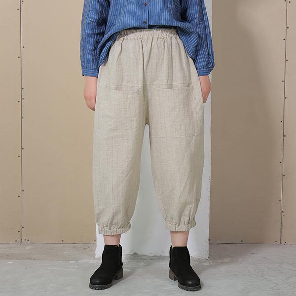 French cotton clothes For Women Plus Size Summer Women Loose Stripe Stripe Lantern Pants - Omychic