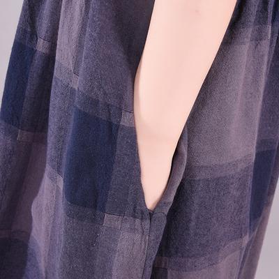 French cotton tunic dress18th Century Irregular Loose Plaid Summer Short Sleeve Dress - Omychic