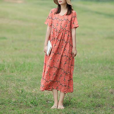 French drawstring linen cotton quilting clothes Runway floral Dresses summer - Omychic