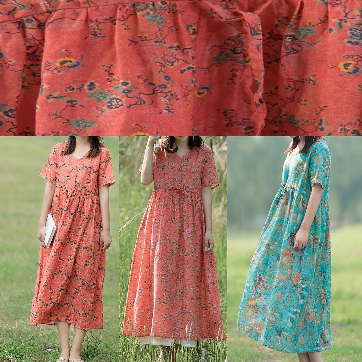 French drawstring linen cotton quilting clothes Runway floral Dresses summer - Omychic